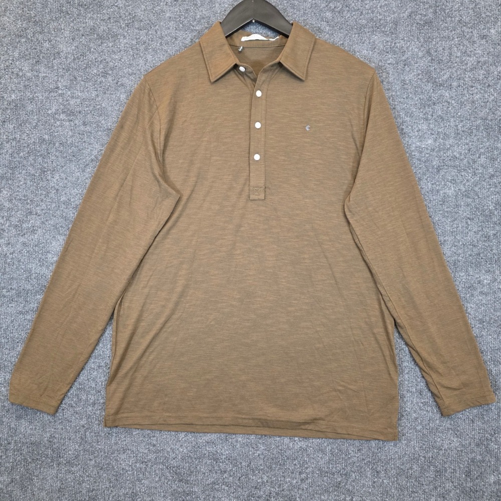 Criquet Polo Shirt Mens Large L Brown Long Sleeve Slub Knit Classic Fit NWOT